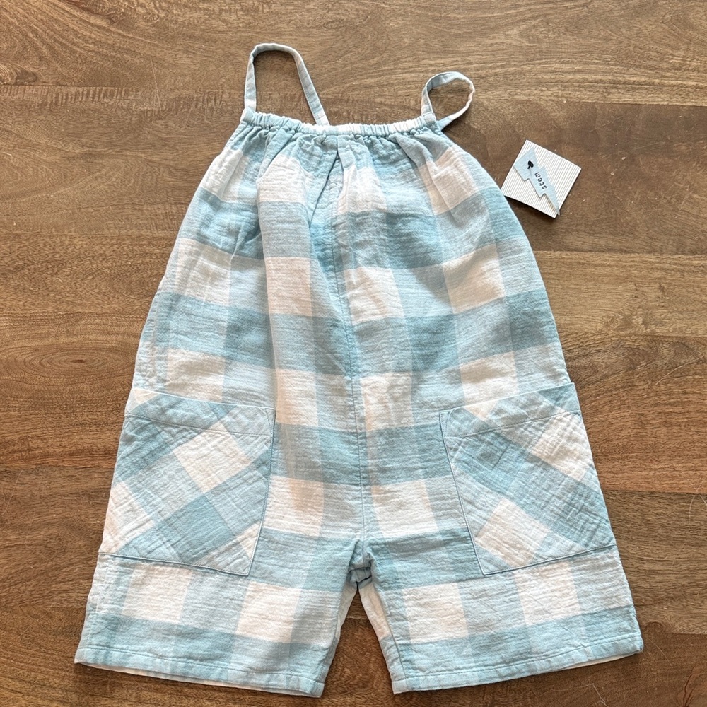 Stem Light Blue and White Checkered Romper